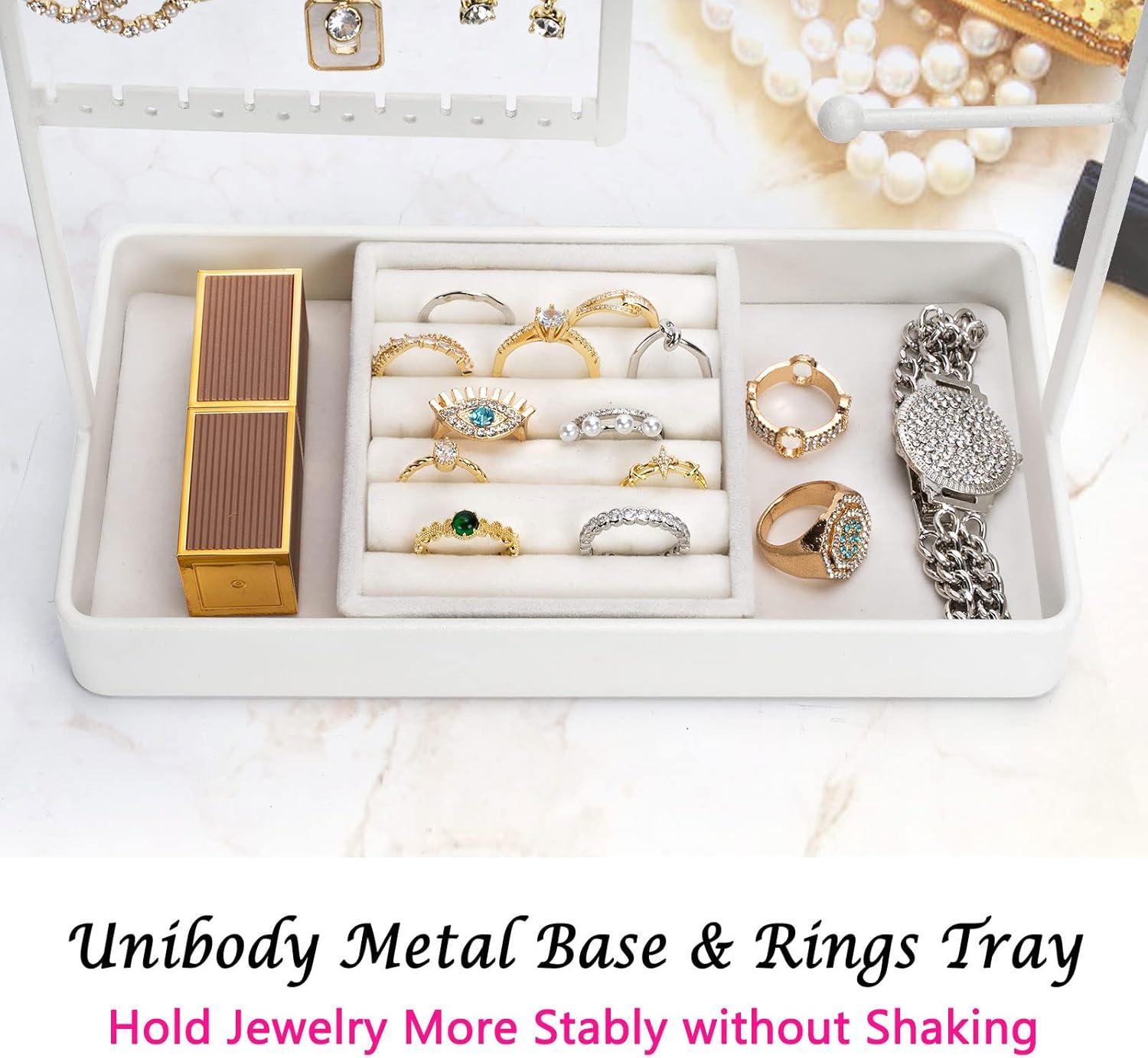 White 4-Tier Metal Jewelry Organizer with Tray