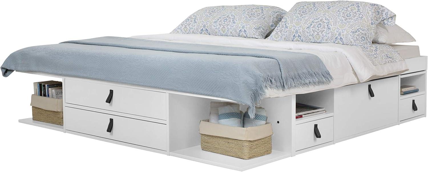 Memomad Bali Storage Platform Sturdy Bed Frame with Drawers & More (Queen Size, White Wood)