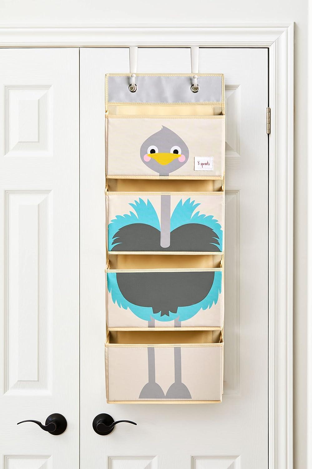 3 Sprouts Children's Nursery Room Wall Hanging Basket Storage Organizer, Ostrich