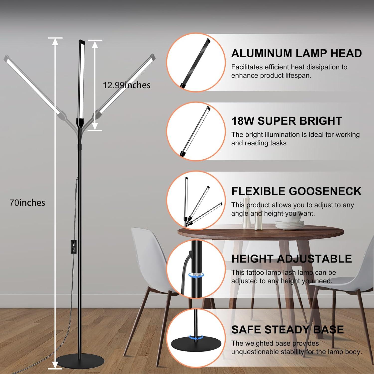 LED Floor Lamp for Reading Floor Lamp for Home Office Lash Light Tattoo Light Standing Lamp for Bedroom Task Craft Sewing Nail Lights