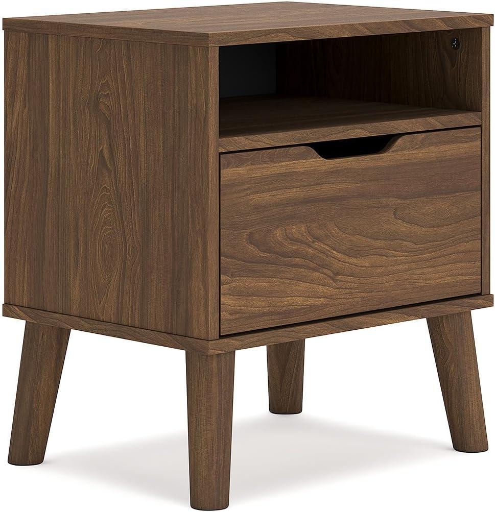 Auburn Brown 1-Drawer Mid-Century Modern Nightstand