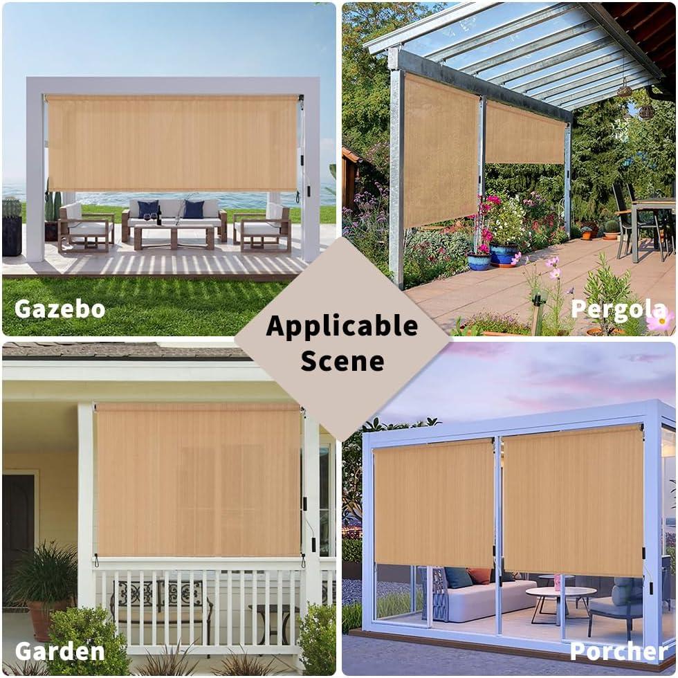 SMONTER Outdoor Sunshade Roller Shade 6'W x 6'H (72" Wx72 H), Exterior Cordless Roll Up Shades Blinds, UV Protection Shade Cloth with Crank Operation for Outside Windows Patio Porch Gazebo, Walnut