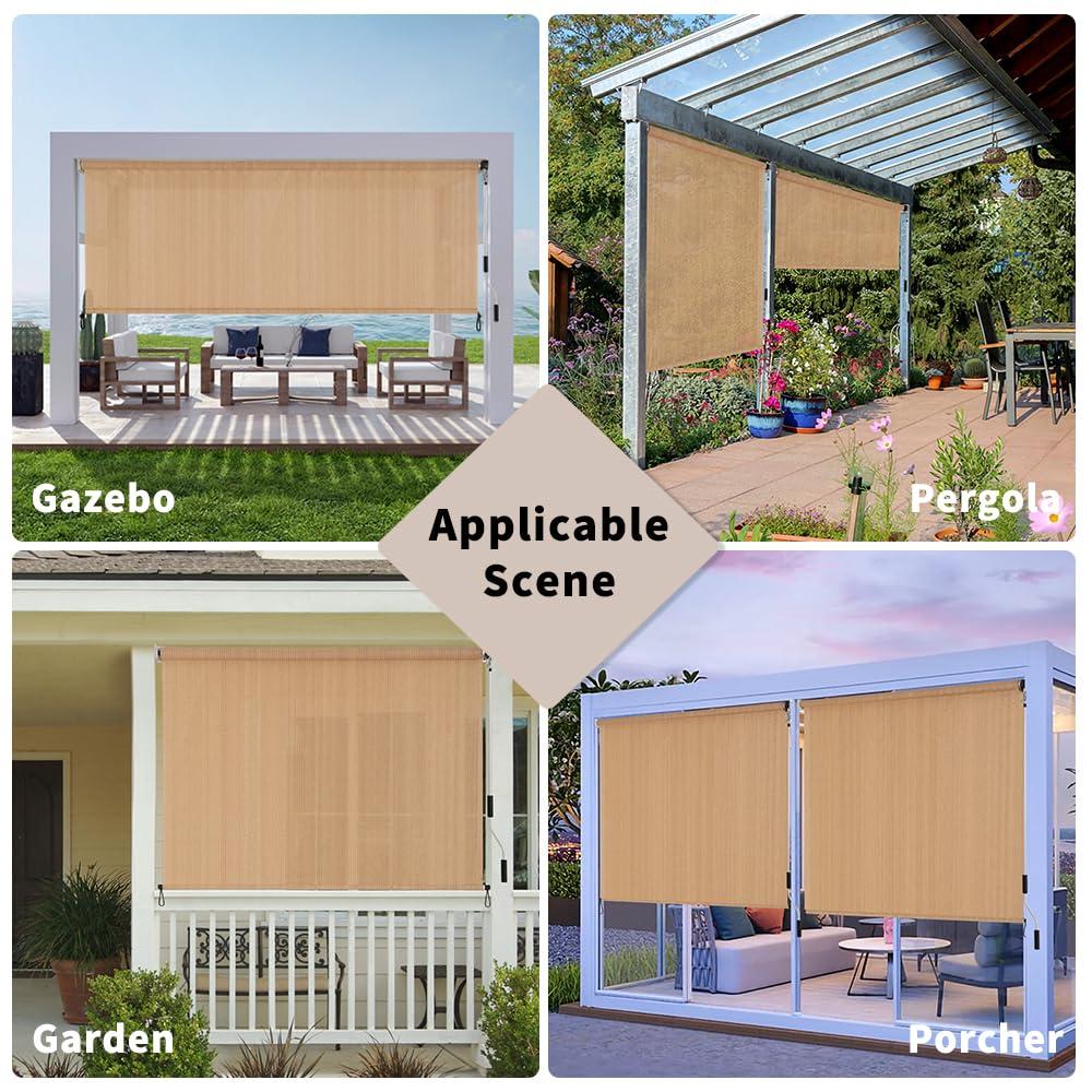 SMONTER Outdoor Sunshade Roller Shade 6'W x 6'H (72" Wx72 H), Exterior Cordless Roll Up Shades Blinds, UV Protection Shade Cloth with Crank Operation for Outside Windows Patio Porch Gazebo, Walnut