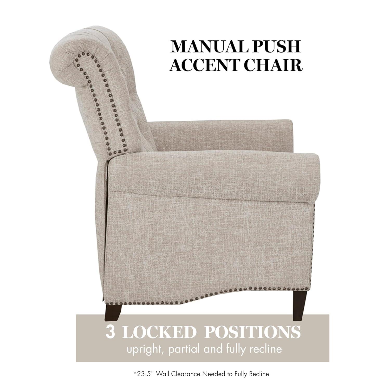 Madison Park Zak Recliner Chair Cream : Polyester Upholstery, Wood Legs, Foam Fill, Spot Clean