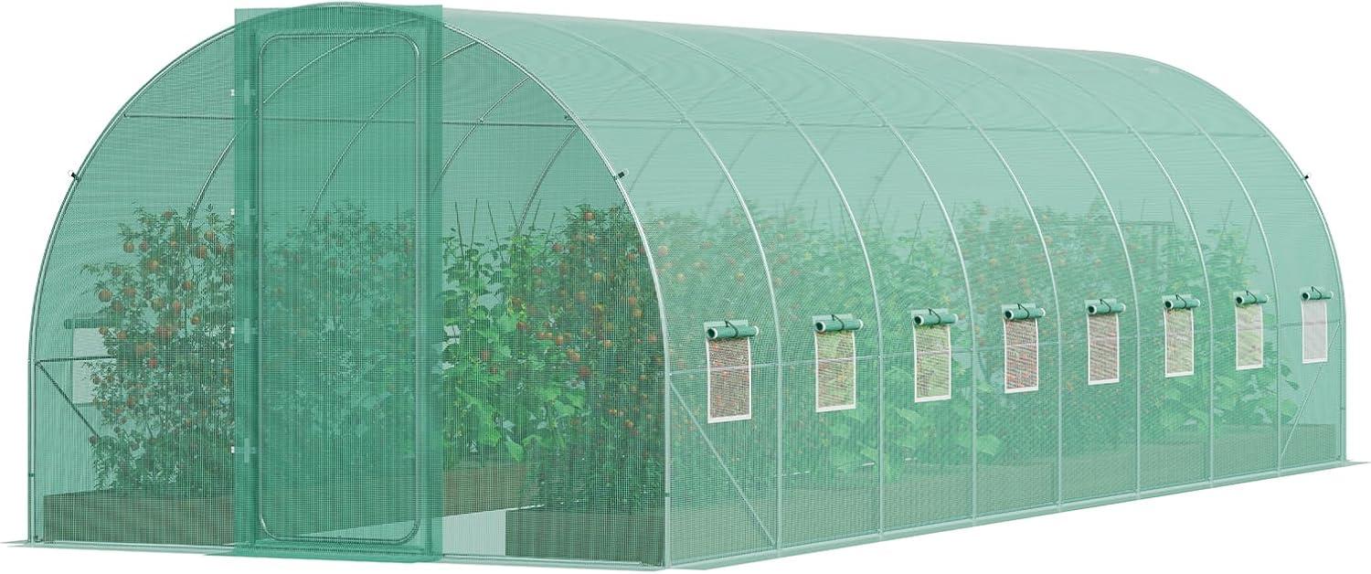 Large Green PE Walk-In Tunnel Greenhouse with Galvanized Steel Frame