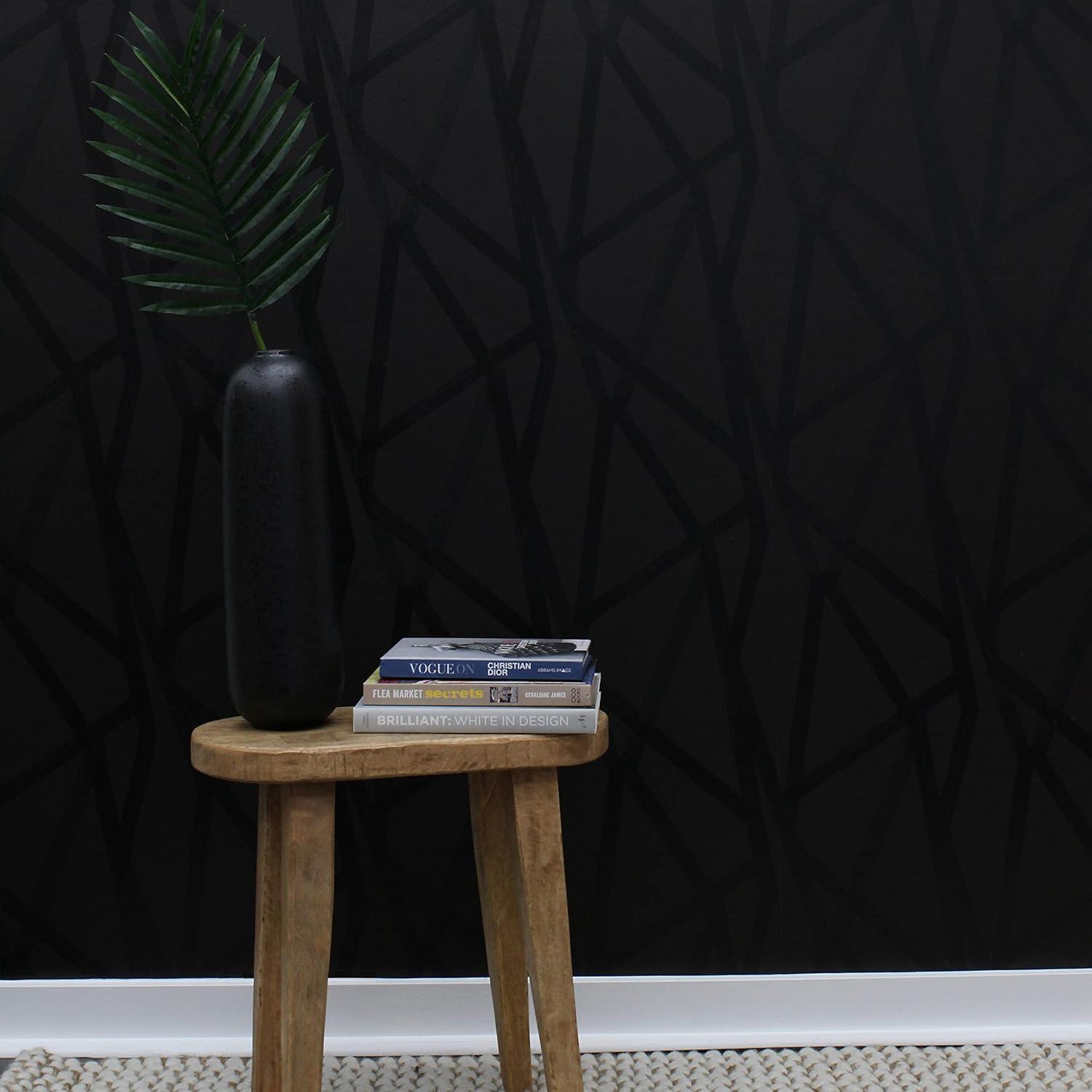 Tempaper x Genevieve Gorder Intersections Metallic Black on Black Peel and Stick Wallpaper, 20.5" x 16.5'