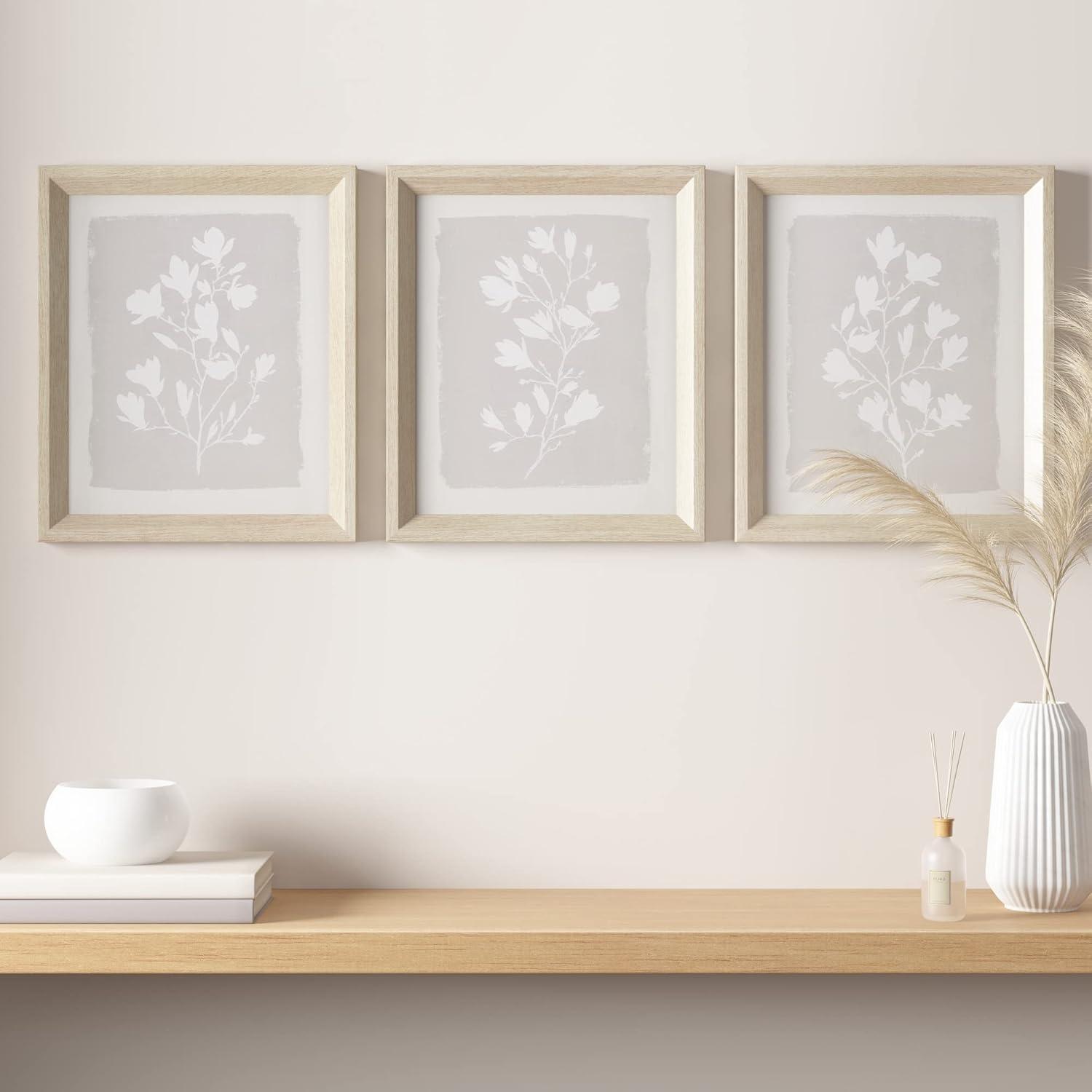 3pc Fair Florets Framed Glass Wall Art Set Beige - Madison Park: Modern Botanical Decor, MDF & Polyethylene