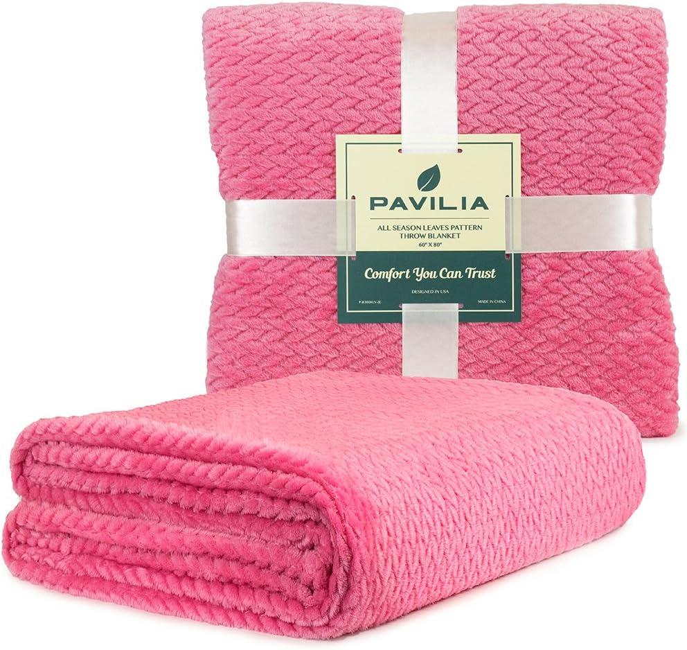 PAVILIA Lightweight Fleece Throw Blanket for Couch, Soft Warm Flannel Blankets for Bed