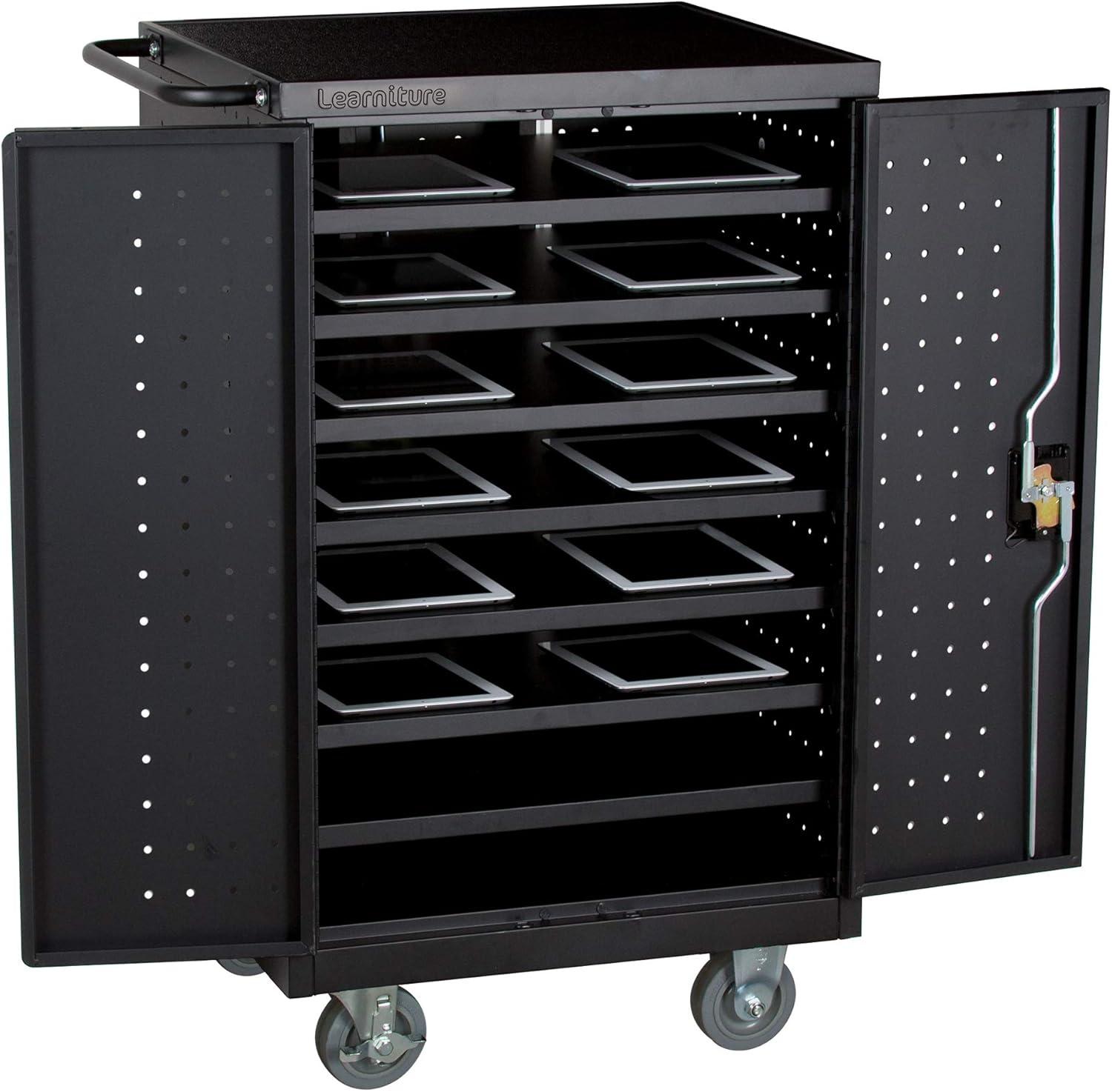 Black Steel 12-Laptop/Tablet Charging Cart with Lockable Doors