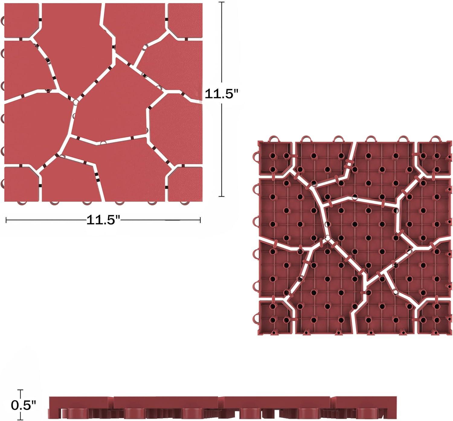 Pure Garden 12-Pack Polypropylene Interlocking Patio Deck Tiles - Weather-Resistant Outdoor Flooring for Balcony, Porch, and Garage (Brick Red)