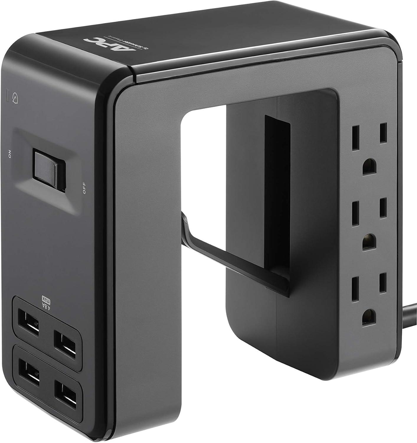 Black U-Shaped Desk-Mount Surge Protector with USB Ports