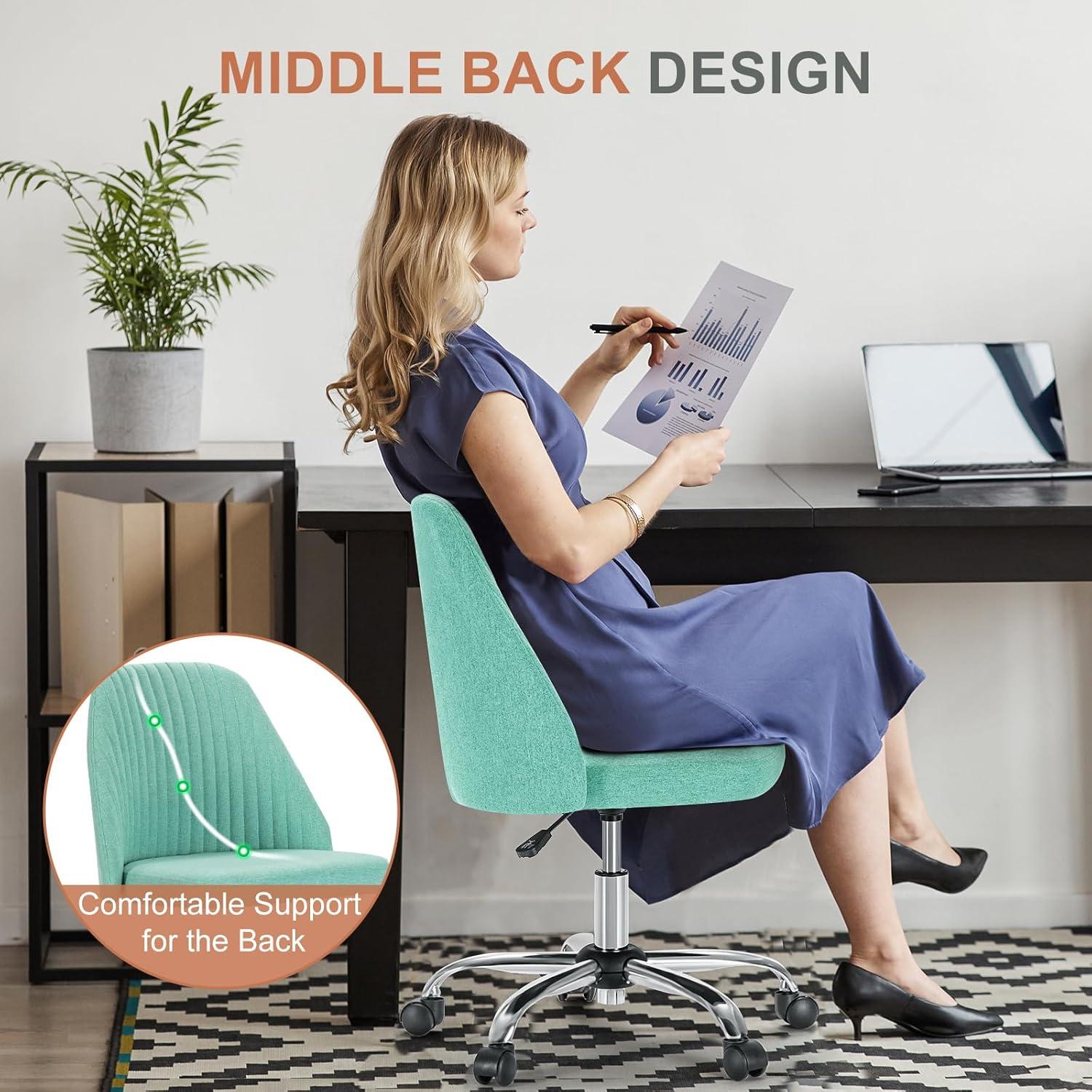 Office Desk Chair, Modern Cute Rolling Vanity Swivel Task Chairs with Wheels, Comfortable Back Seat Armless for Home, Bedrooms, Office, Study, Student, Adults, Make-up, Dressing Room, Cloud, Grey