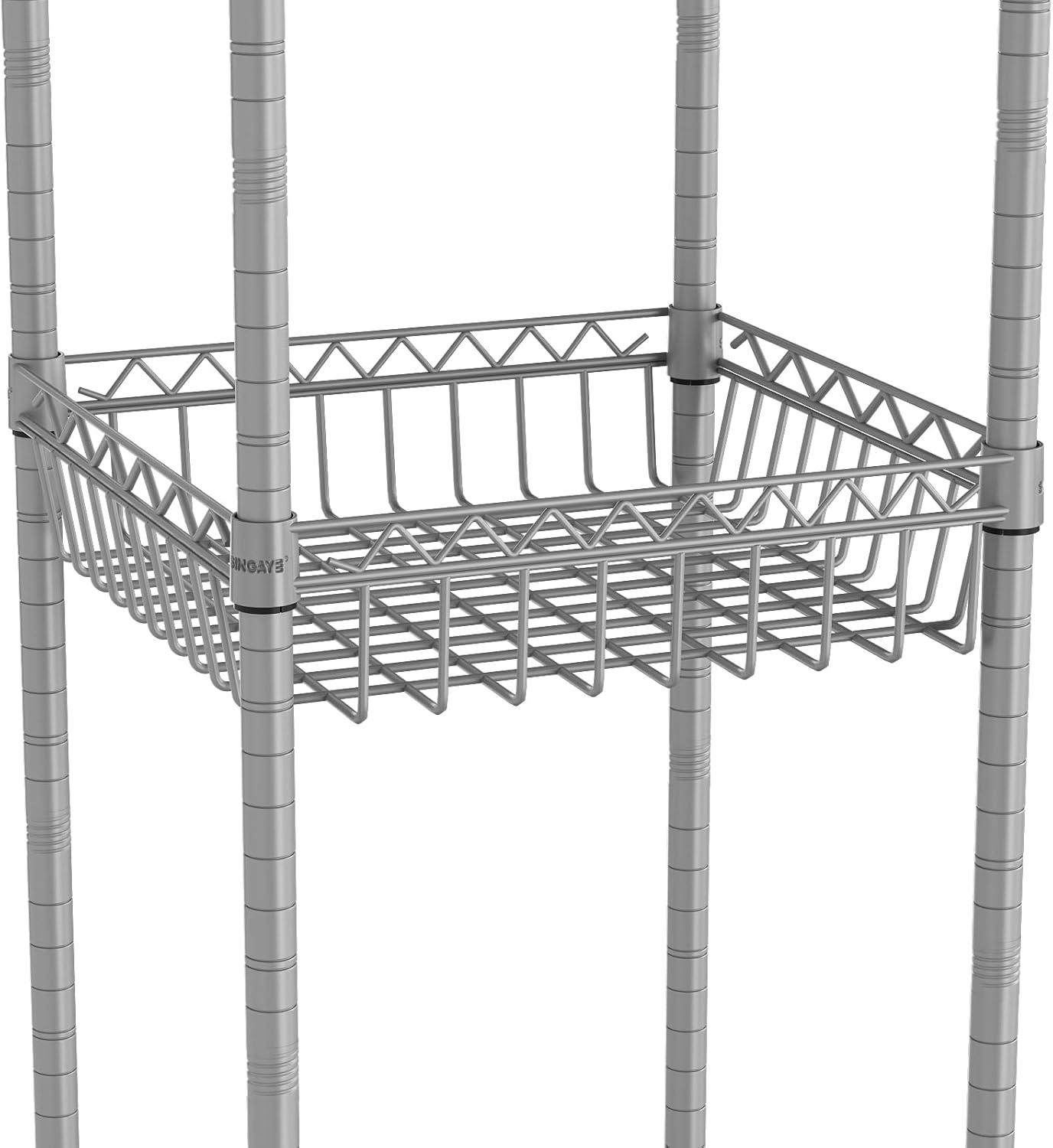 6 Tier Wire Shelving Unit with Baskets Storage Rack Corner Shelf Shelving Adjustable Storage Shelf, 13.4" D x 13.4" W x 62.6" H,Silver