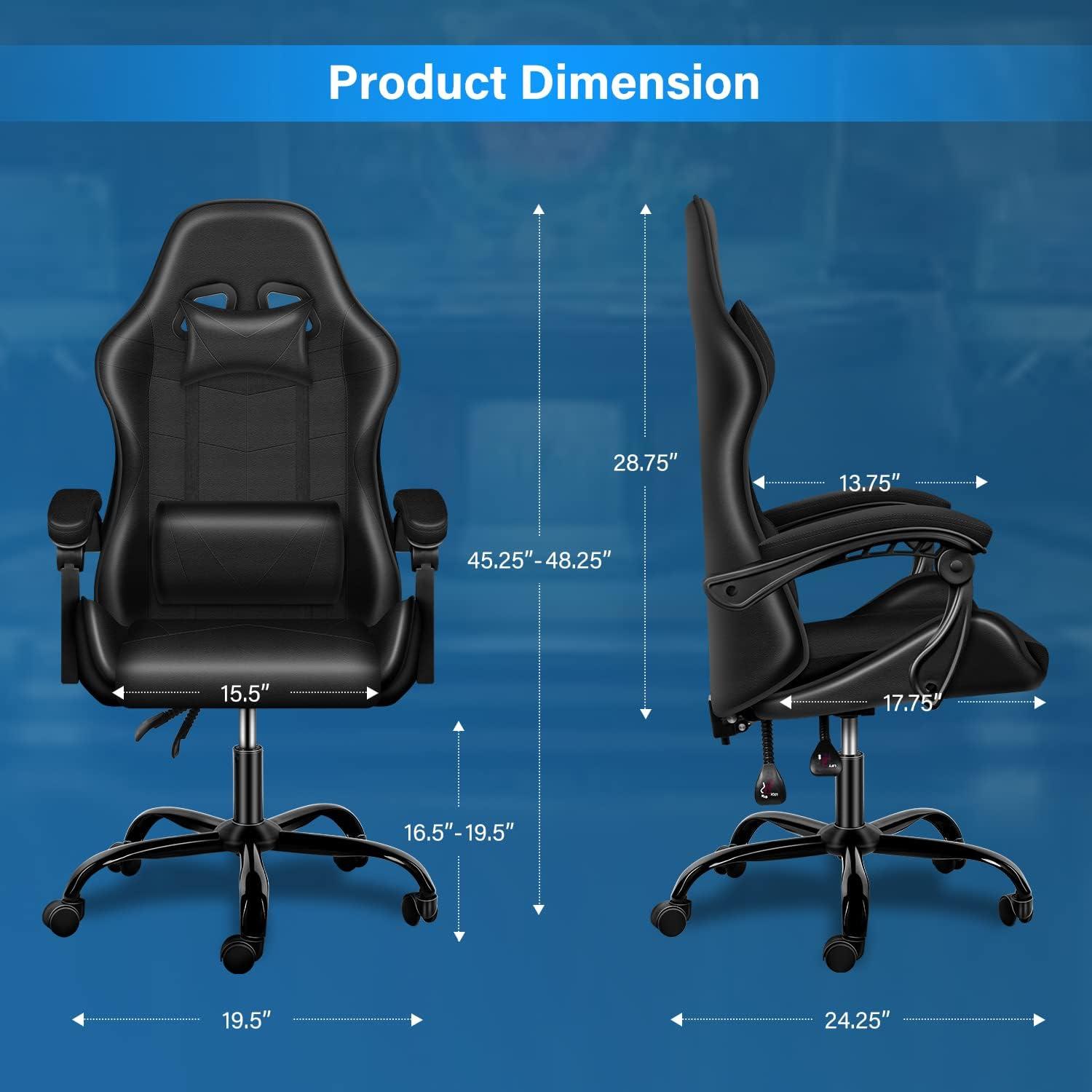 Yssoa Racing Video Backrest And Seat Height Recliner Gaming Office High Back Computer Ergonomic Adjustable Swivel Chair, Without Footrest, Black Black Leather