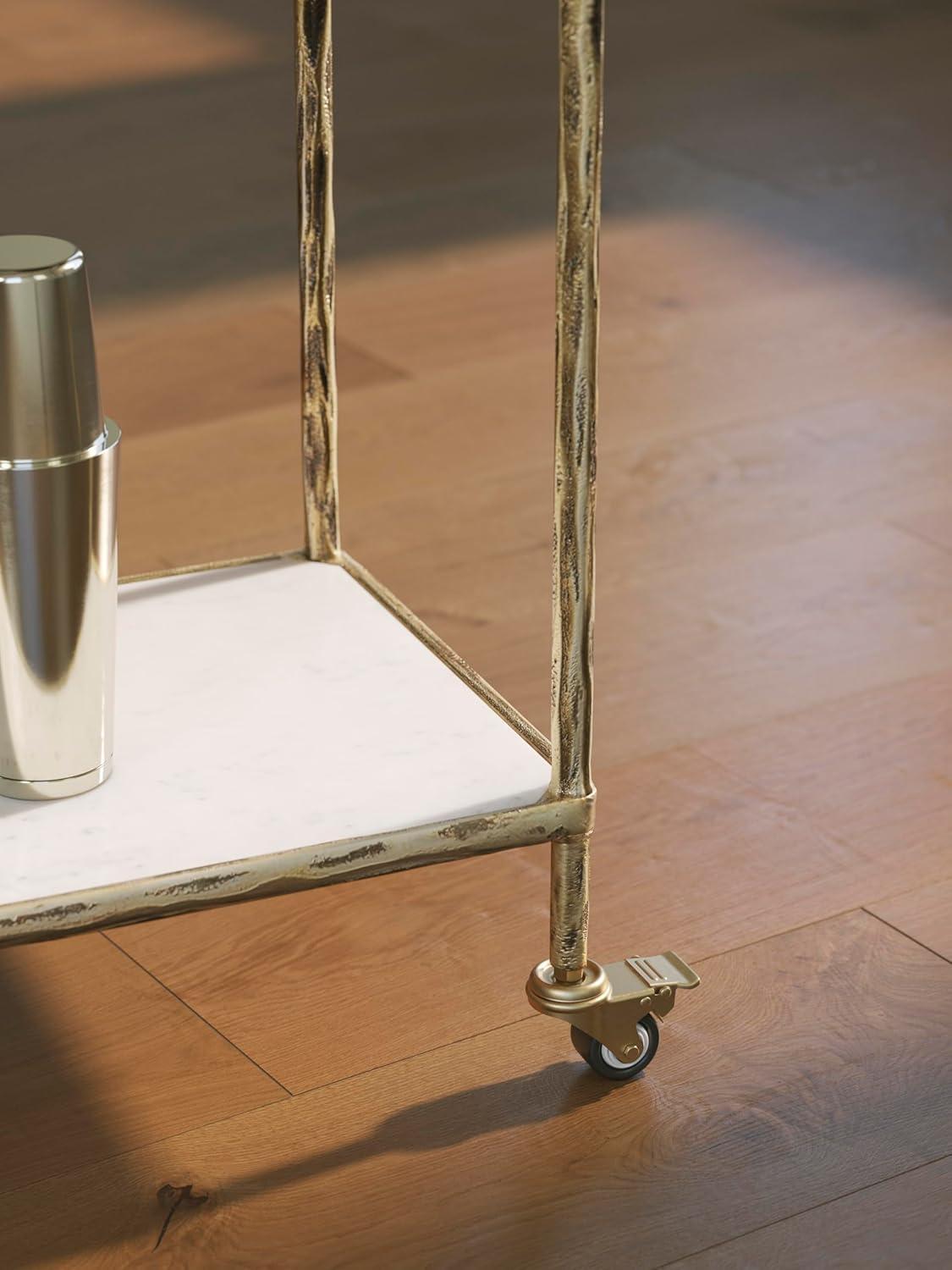 Signature Design by Ashley Kailman Bar Cart Gold Finish: Modern Mirrored Glass Beverage & Cocktail Cart with Locking Casters