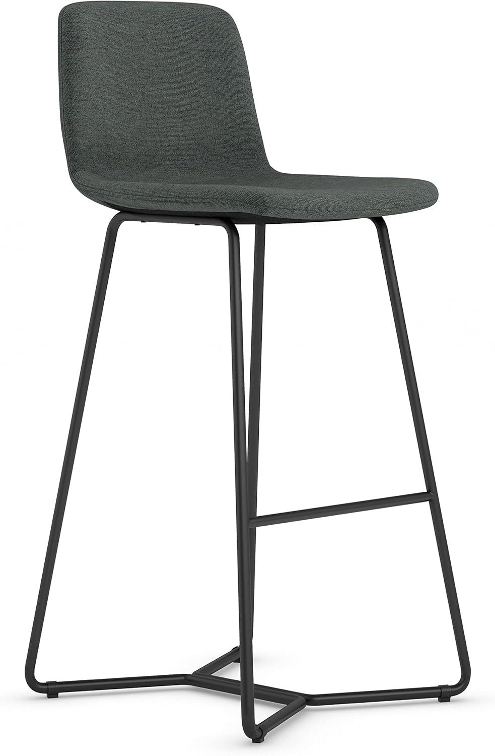 Simpli Home Wilcox Bar Stool in Charcoal Grey Woven Fabric