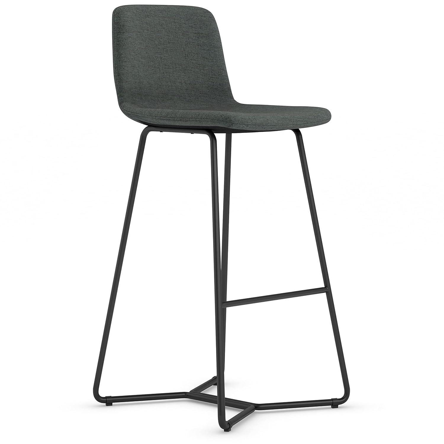 Simpli Home Wilcox Bar Stool in Charcoal Grey Woven Fabric