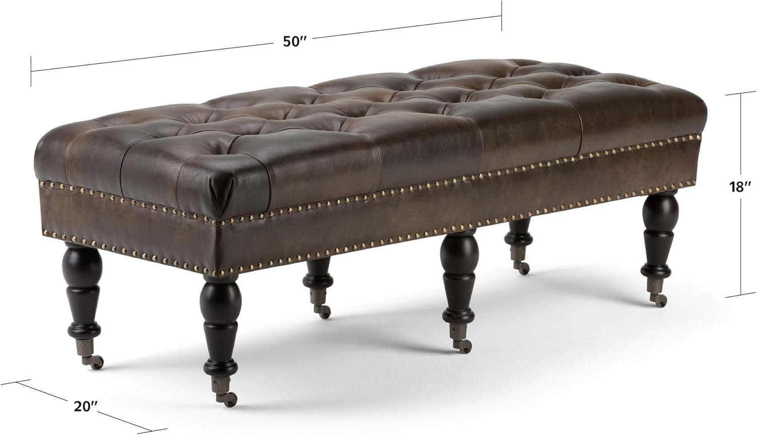 Simpli Home Henley Solid Hardwood Tufted Ottoman Bench In Distressed Brown