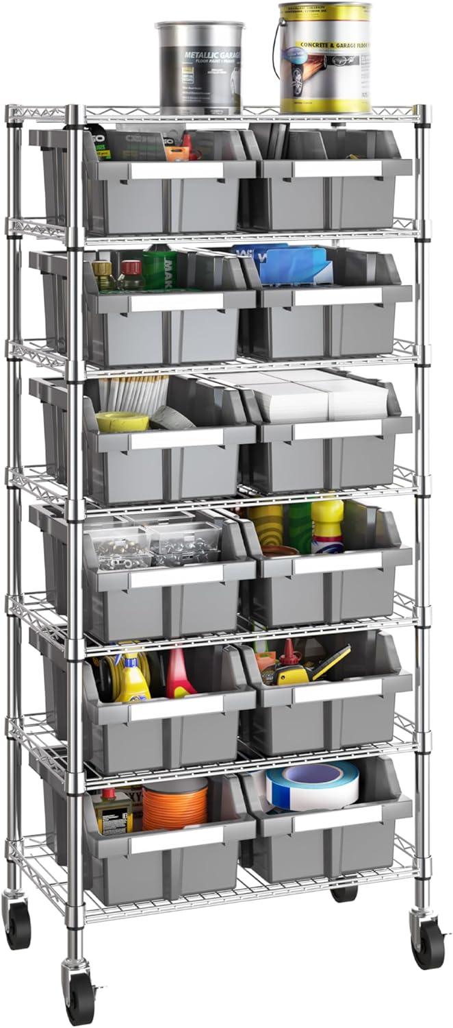 Seville Classics 7-Tier NSF 12-Bin Rack, 24" W x 14.25" D x 56" H, Gray