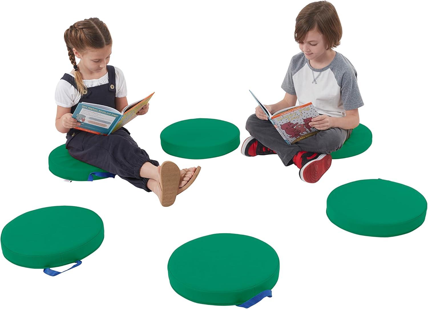 ECR4Kids SoftZone Floor Cushions, Round, Flexible Seating, Green, 6-Piece