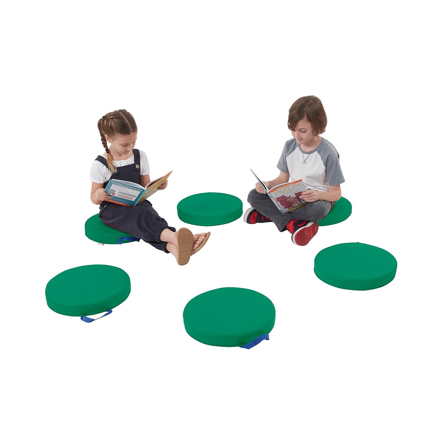 ECR4Kids SoftZone Floor Cushions, Round, Flexible Seating, Green, 6-Piece