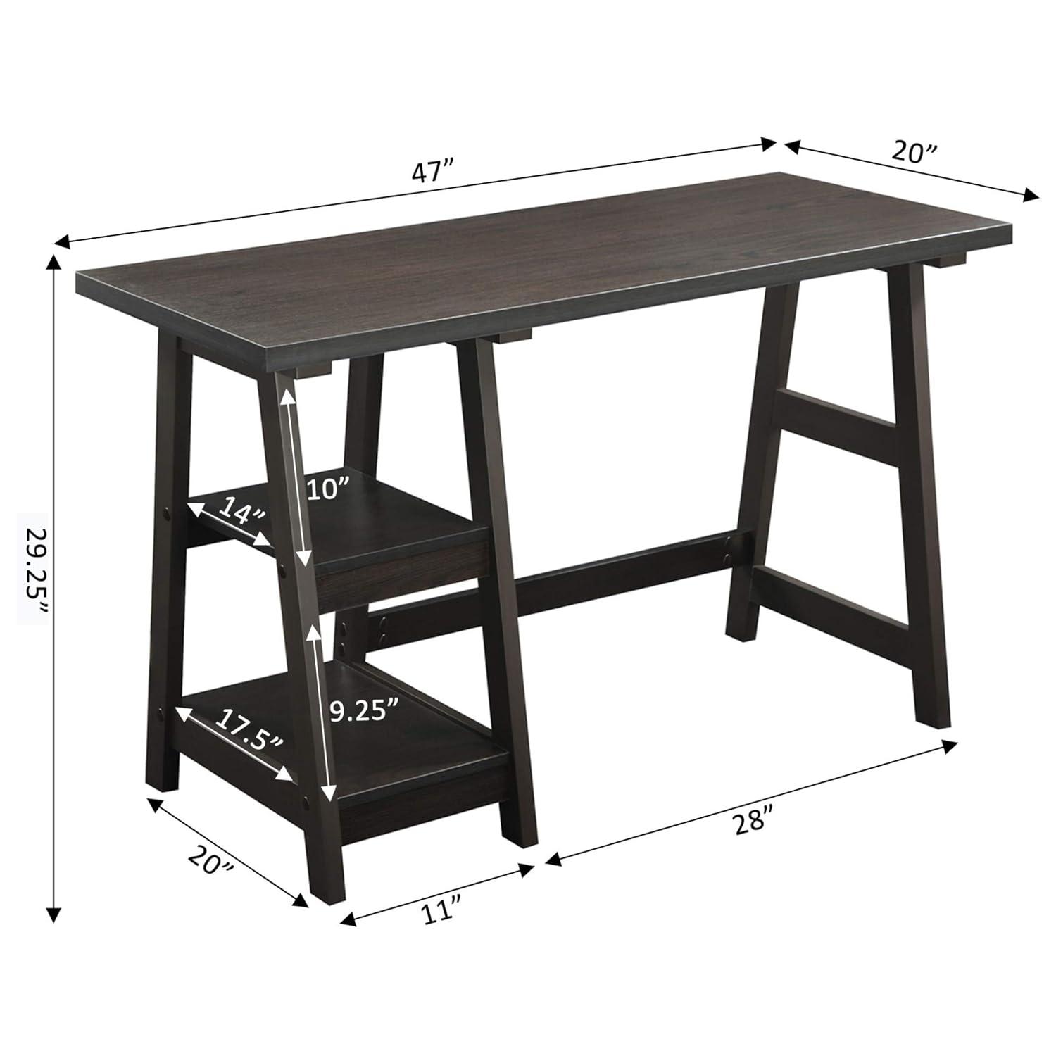 Convenience Concepts Designs2Go 29.25" Tall Trestle Desk with Shelves, Espresso