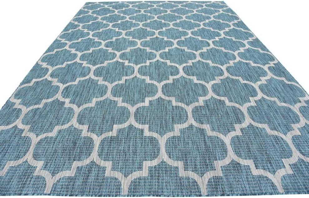 Unique Loom 8' 0 x 11' 4 Rectangle Indoor/Outdoor Trellis Teal Area Rug