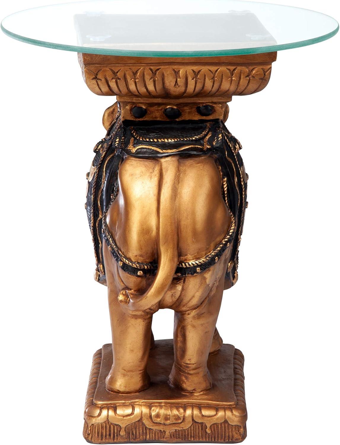 Majestic Maharajah Elephant 18" Glass-Topped Side Table in Black and Gold