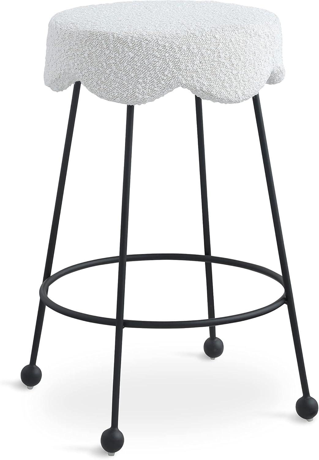 Contemporary Cream Boucle Counter Stool with Matte Black Metal Legs