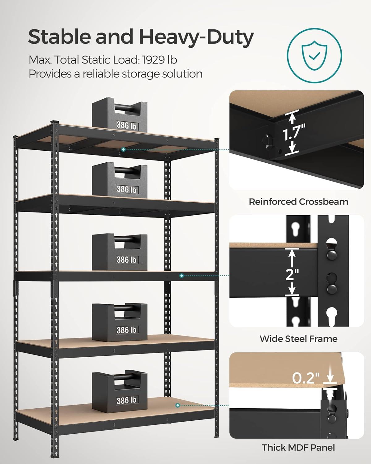 Black 5-Tier Adjustable Steel and MDF Garage Shelving Unit