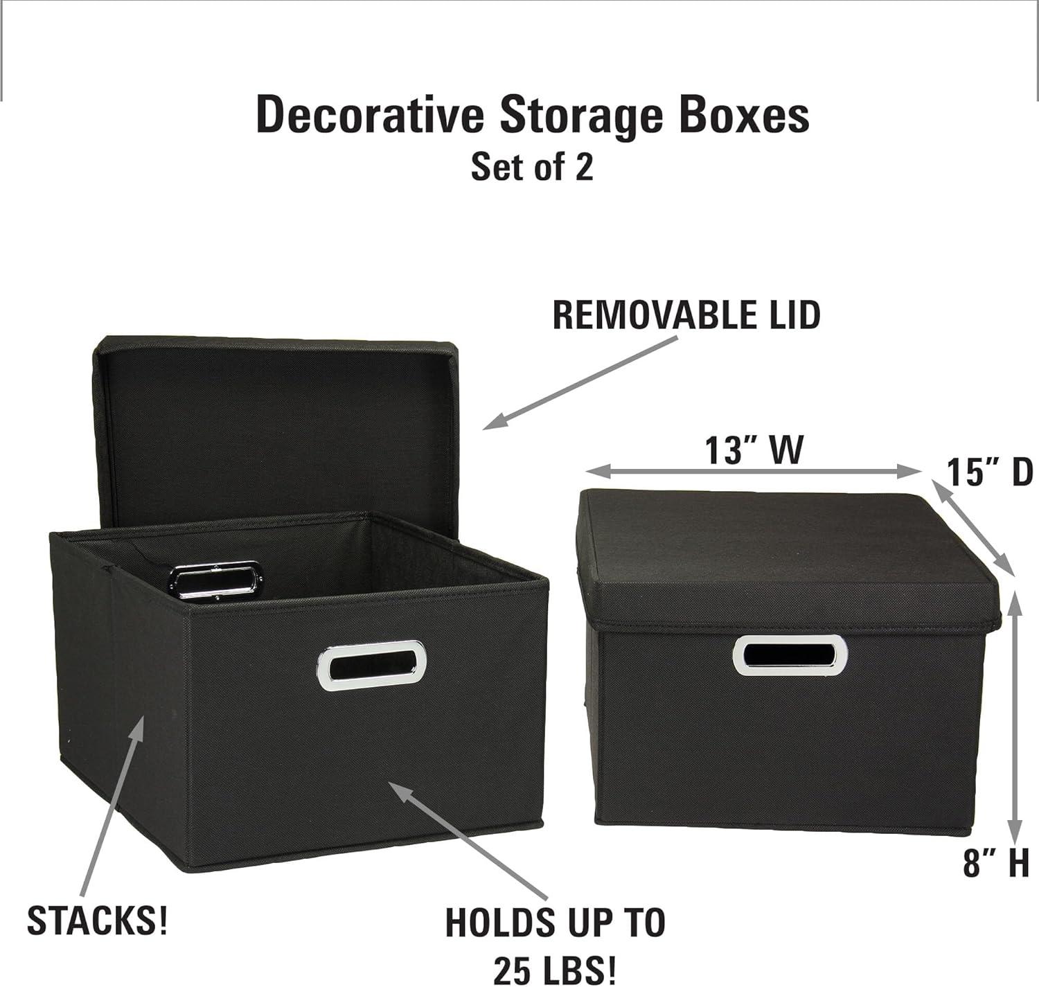 Black Fabric Collapsible Storage Boxes with Lids and Handles