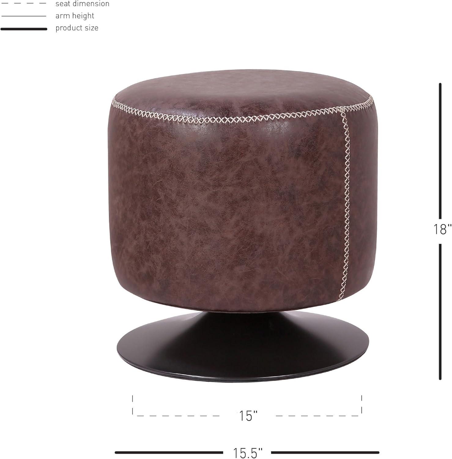 PaFagwy Gaia PU Leather Round Ottoman Ottomans & Cubes, Vintage Coffee Brown