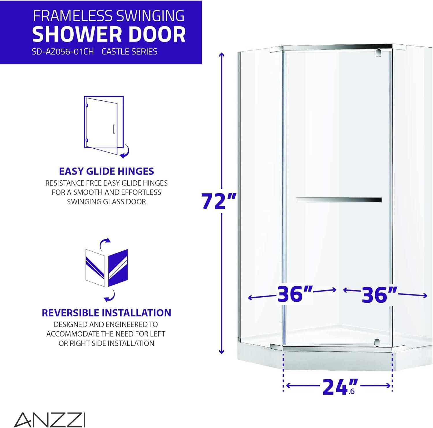 Castle Series 49" W x 72" H Hinged Semi-Frameless Shower Door with Tsunami Guard