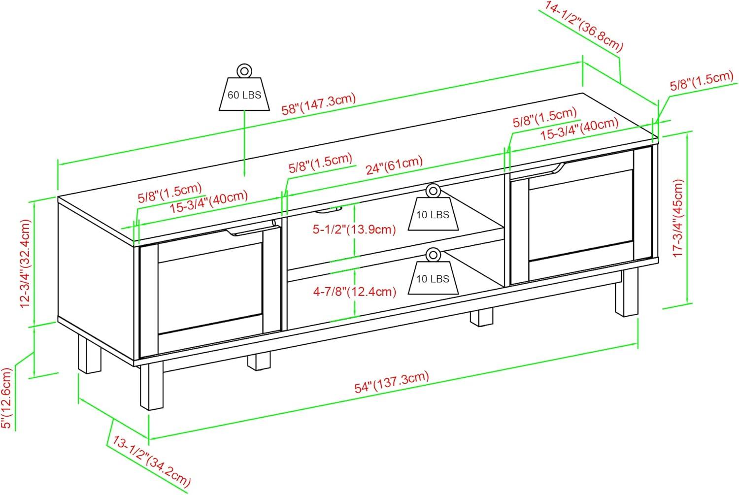 58" 2-Door Wood TV Stand for TVs up to 65 inches - Solid Black