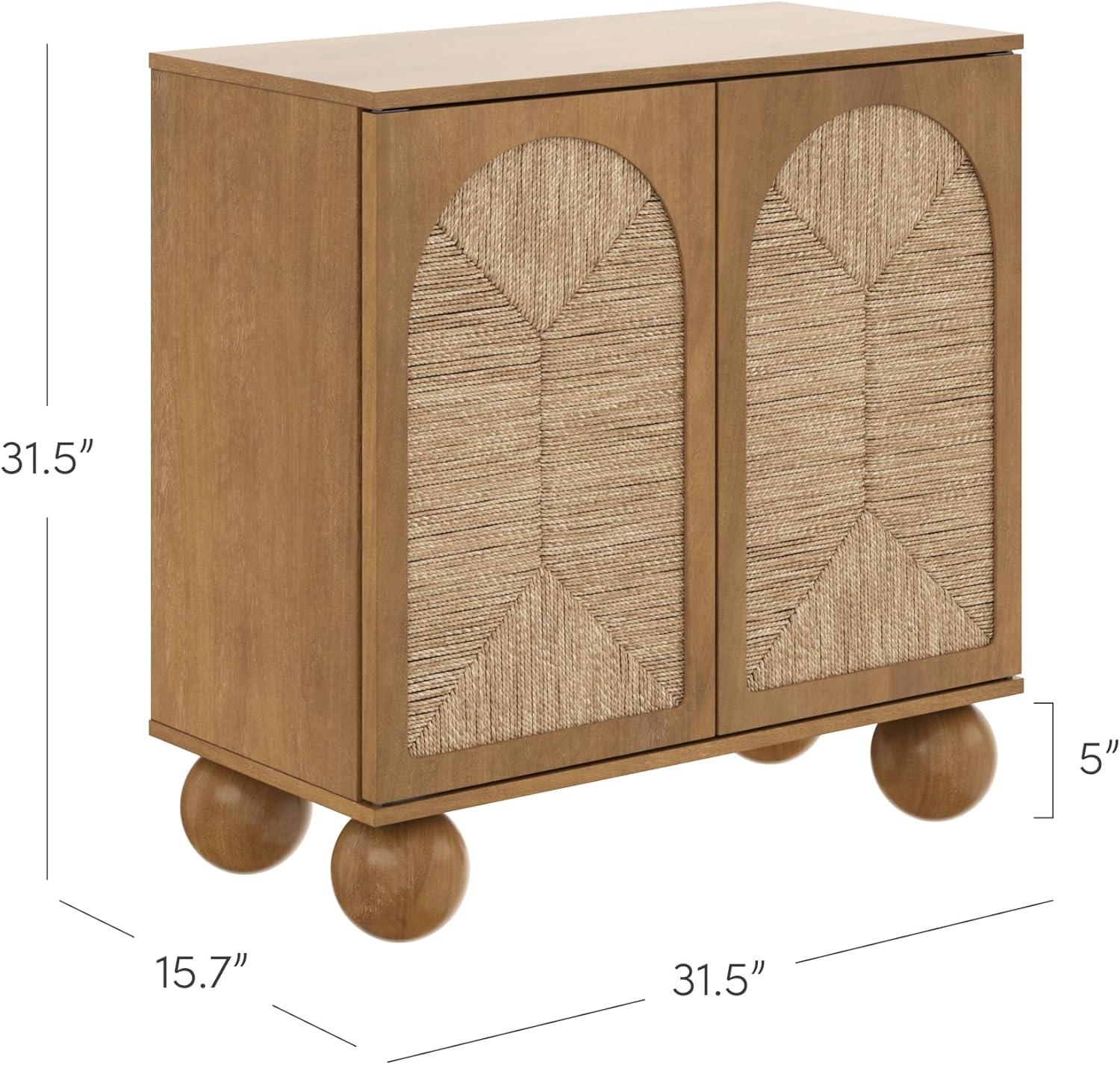 Nathan James Boho Storage Cabinet with Ball-Style Feet and Seagrass Door Panels