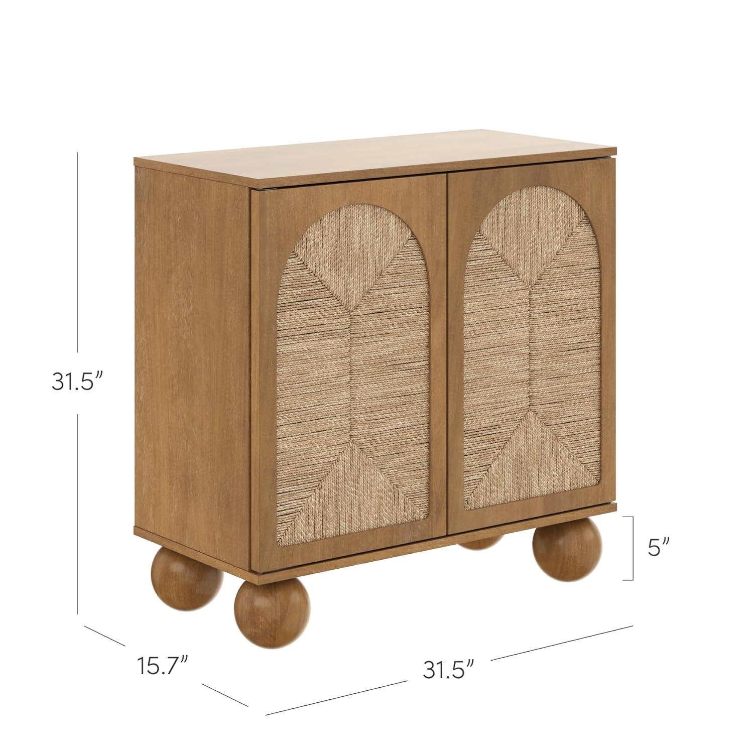 Boho Storage Cabinet with Ball-Style Feet and Seagrass Door Panels