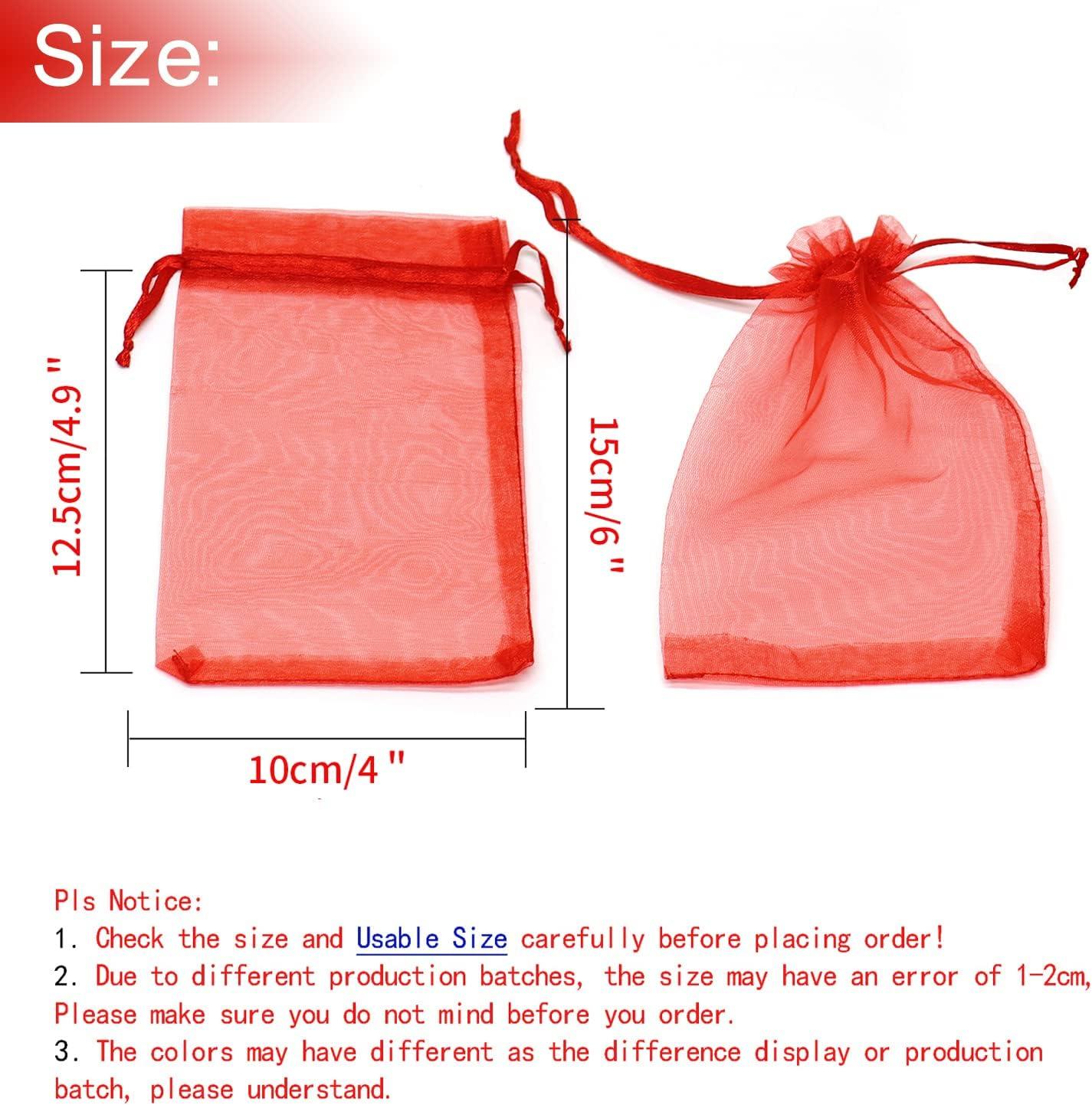 100PCS 4x6inch (10x15cm) Drawstring Organza Jewelry Favor Pouches Wedding Party Festival Gift Bags Candy Bags (Red)