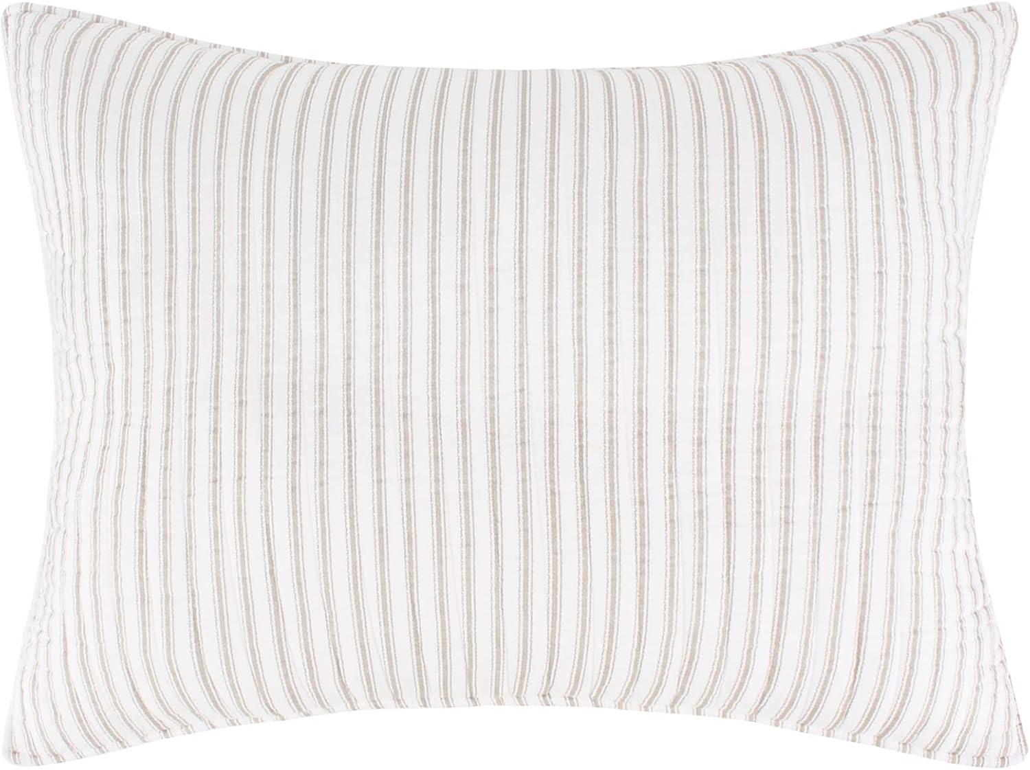 Levtex Home - Tobago Stripe Taupe Quilt Set - Twin Quilt + One Standard Pillow Sham - White, Taupe - Quilt Size (68x86in.) and Pillow Sham Size (26x20in.) - Reversible - Cotton Fabric