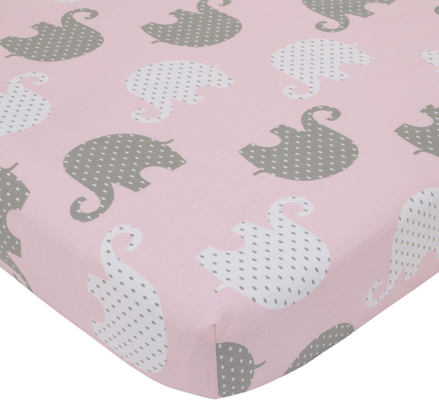 NoJo The Dreamer Pink and Grey Elephant 8 Piece Nursery Crib Bedding Set