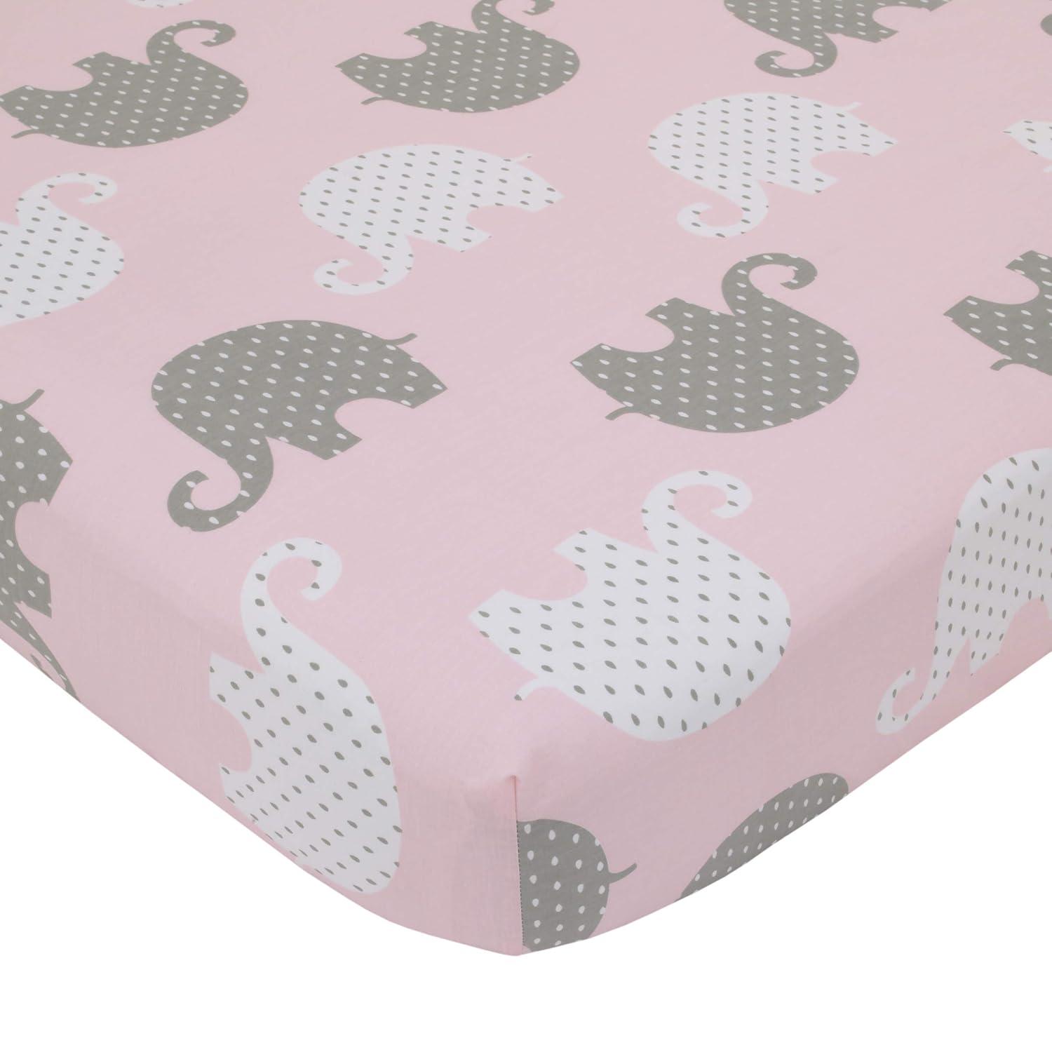 NoJo The Dreamer Pink and Grey Elephant 8 Piece Nursery Crib Bedding Set