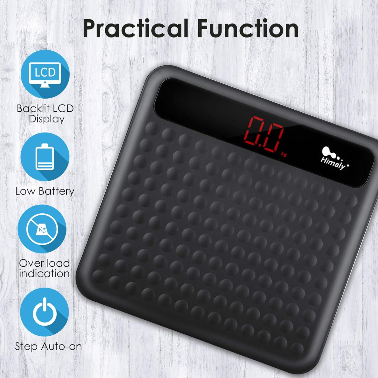 Black Digital Body Weight Bathroom Scale with Non-Slip Platform