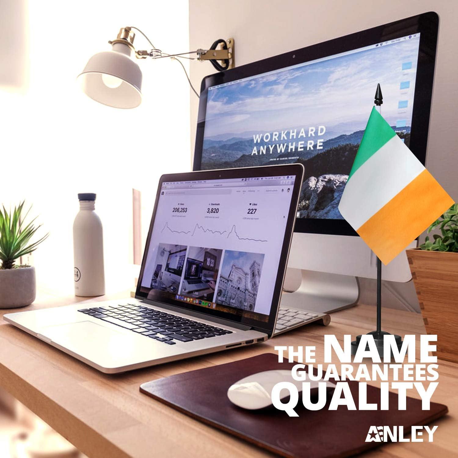 ANLEY Ireland Deluxe Desk Flag Set - 6 in x 4 in Miniature Irish Desktop Flag