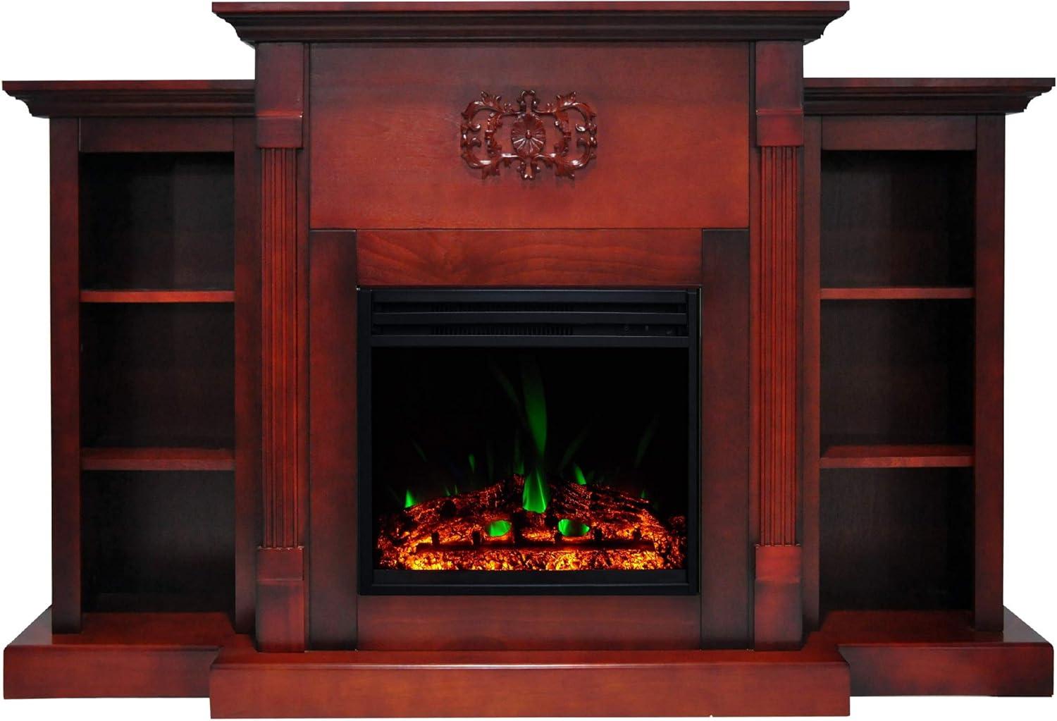 Cambridge Sanoma 72'' Electric Fireplace with Enhanced Charred Log Insert | Multi-Color Flame | For Rooms up to 210 Sq.Ft | Remote | Slate Blue Mantel | Adjustable Heat Settings