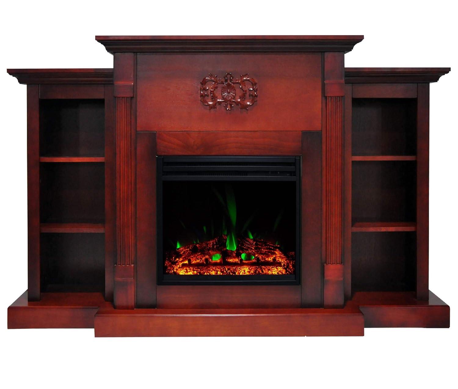 Cambridge Sanoma 72'' Electric Fireplace with Charred Log Insert | For Rooms up to 210 Sq.Ft | Remote | Bookshelves | Adjustable Heat Settings | Timer | Storage | Walnut Mantel