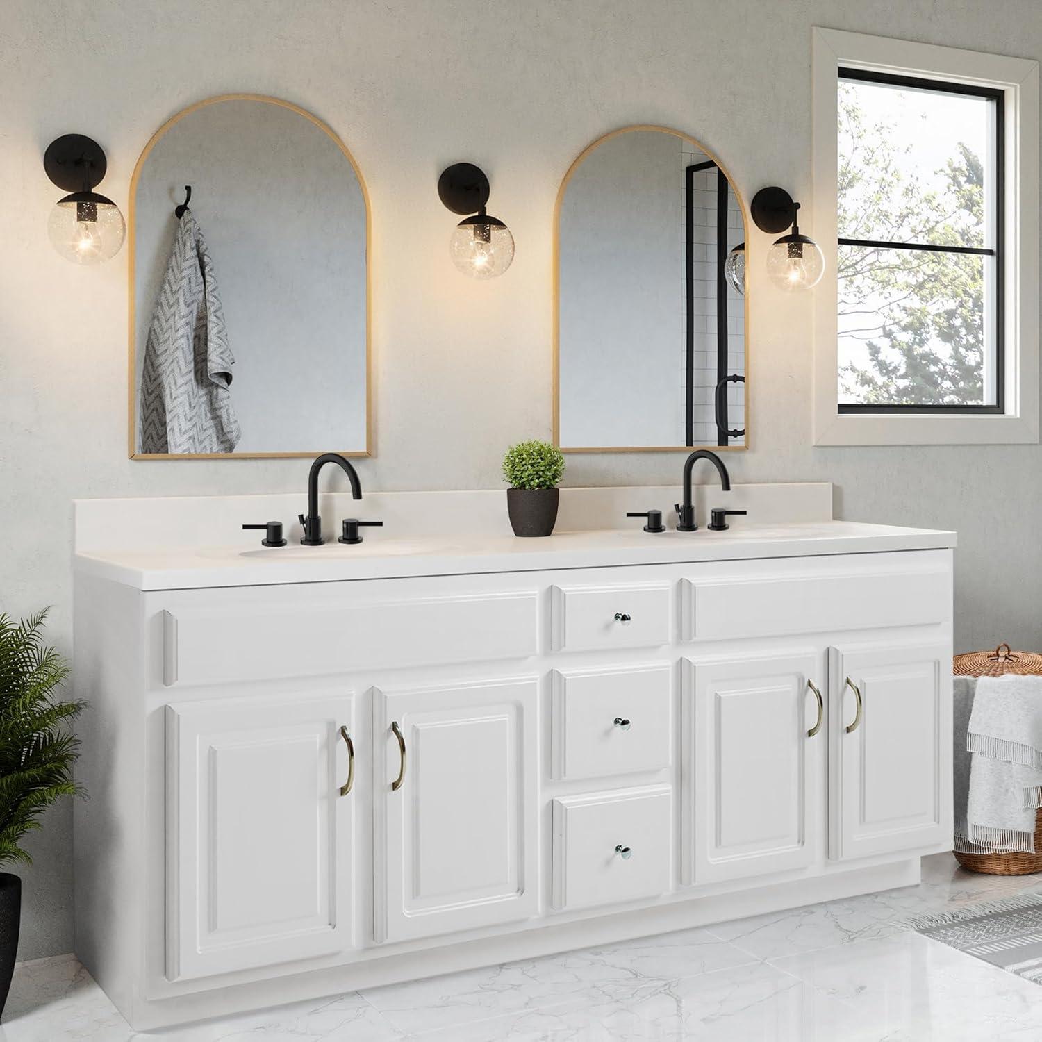 73 Inch Cultured Marble Vanity Top Two Sinks with Backsplash, White