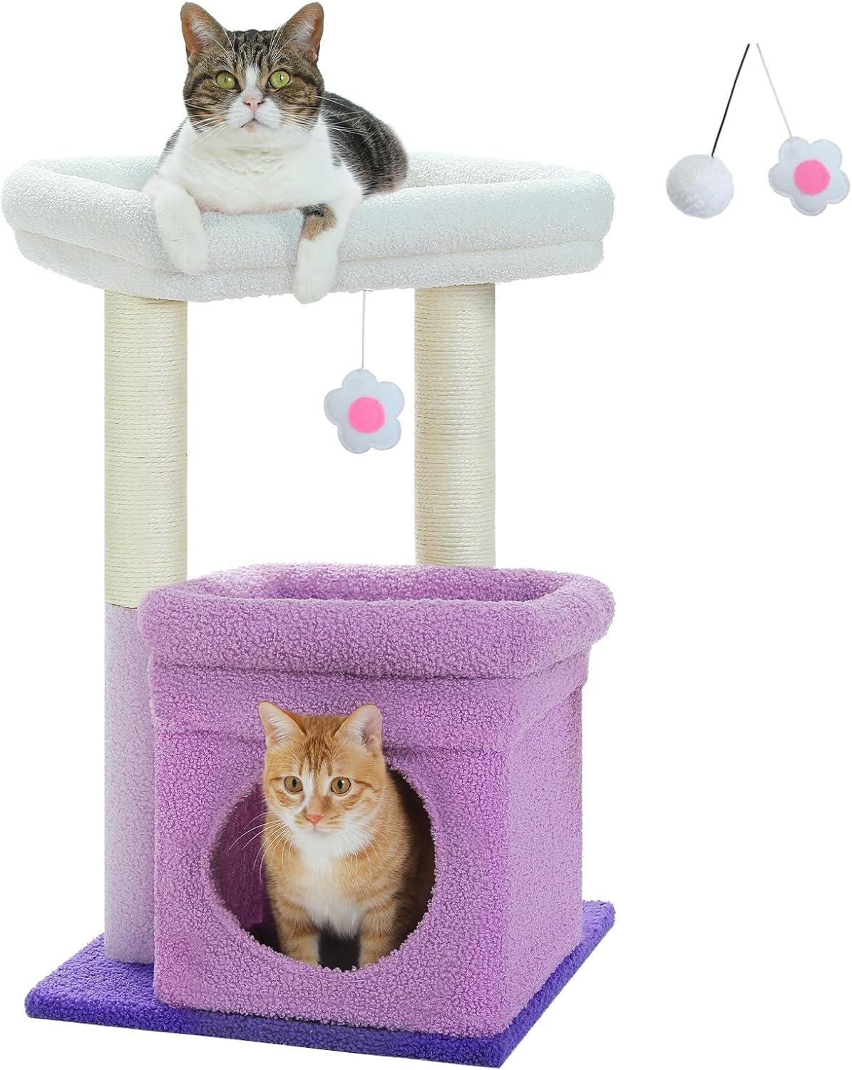 Ezelle Cat Tree Tower Cat Condo House with Sisal Scratching Posts, Flower Top Perch for Indoor Cats