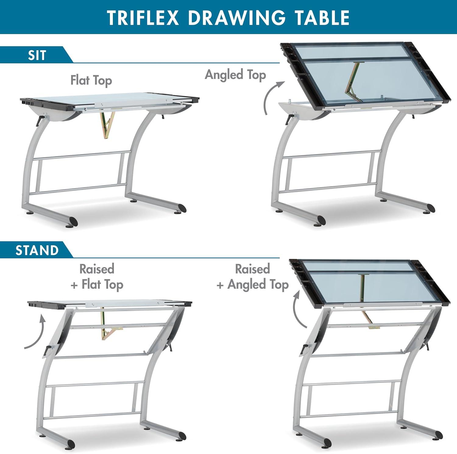 Inbox Zero Cournoyer Glass Top Metal Base Drafting Table