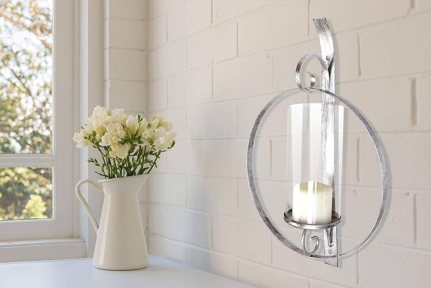 Orbit II 12" x 19" Silver Metal Candle Wall Sconce with Glass