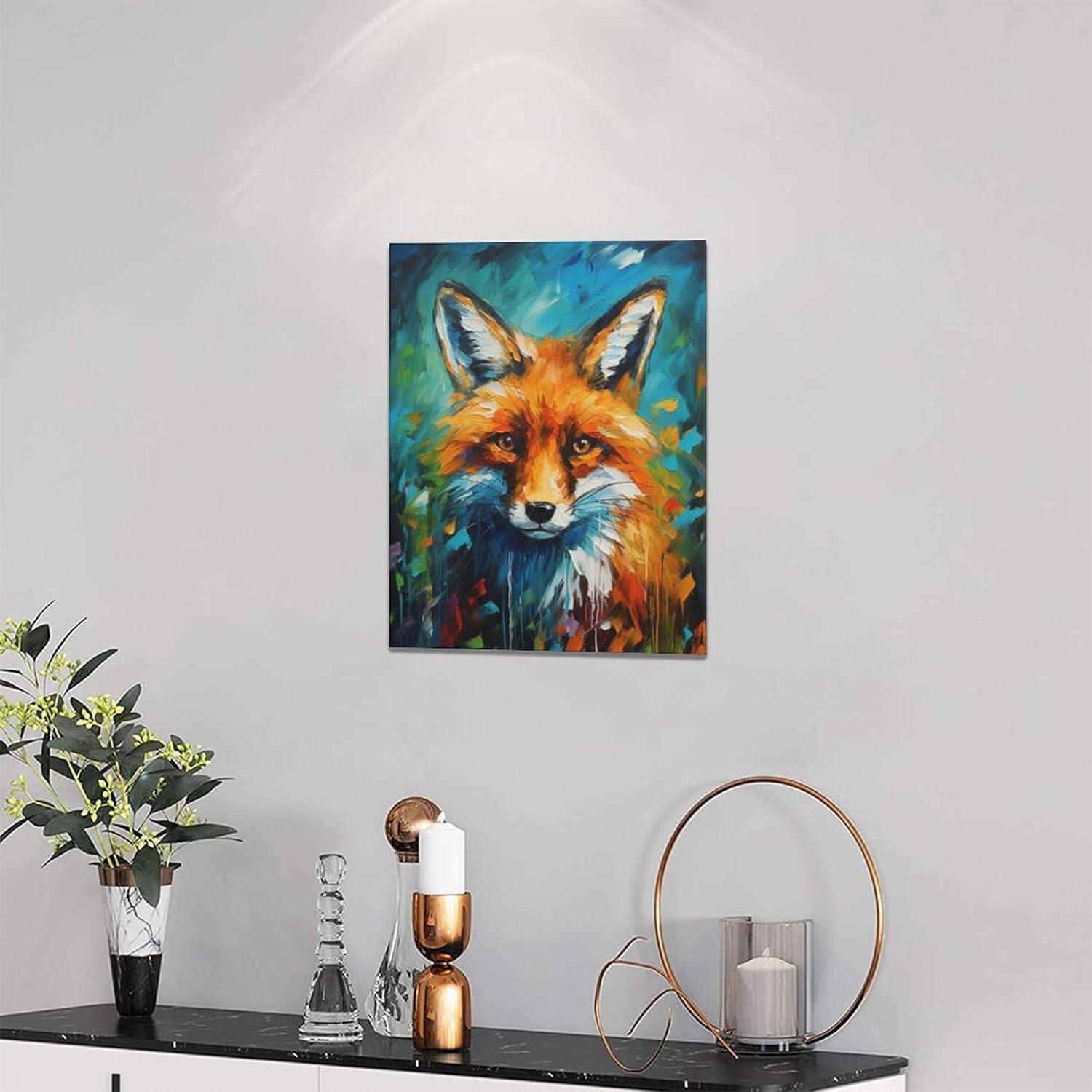 ARISTURING Fox Decor Wall Art Banksy Fox Pictures Wall Decor Canvas Prints Framed Artwork Paintings Poster Fox Gifts Decorations for Home Kitchen Bedroom Living Room Bathroom Office  12x16 in