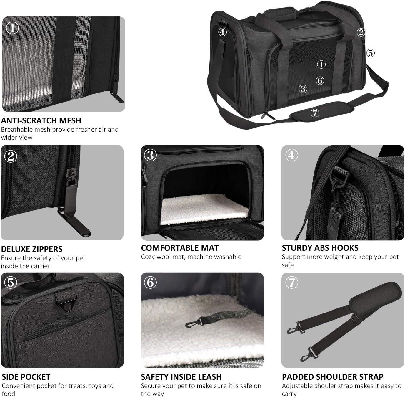 Large Soft Sided Cat and Pet Carrier for Cats and Puppies up to 25Lbs - Collapsible, Waterproof Travel Carrier - Black